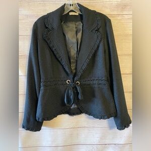 💎🔥 Forever Black Ruffled Blazer Size Large Retro Glam Corpcore